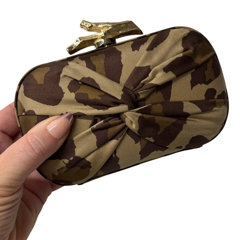 Diane Von Furstenberg Satin Leopard Clutch Love Knot Small DVF 2011 Animal Print